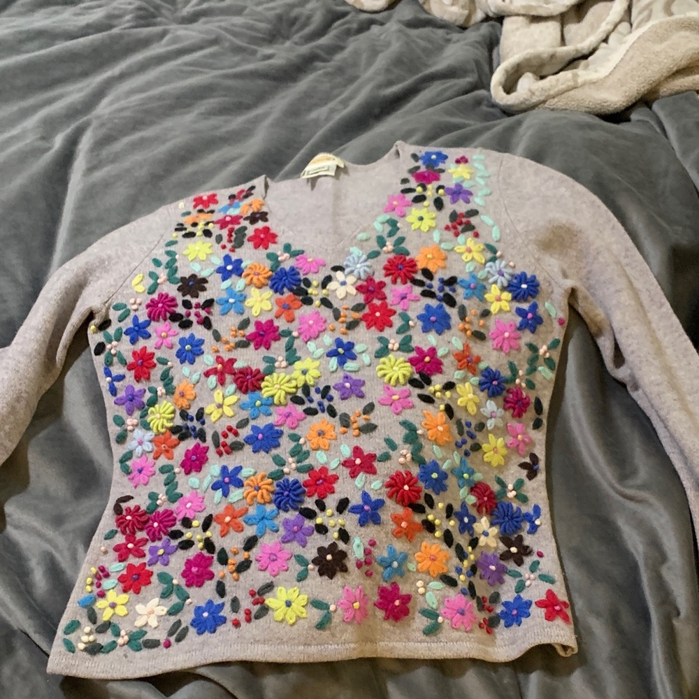 Talbots Multicolor Floral V-Neck Sweater